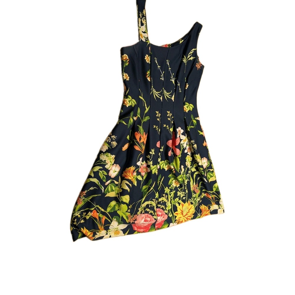Dress Barn Womens Dress Size 8 Navy Floral Asymmetrical Strappy Fit & Flare Poly
